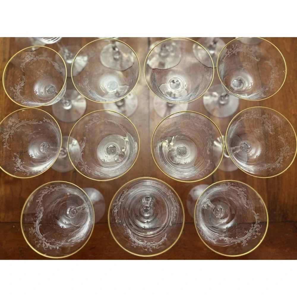Golden‎ Lace by Fostoria Champagne Tall Sherbert Set of 10 Vintage Etched w/Gold